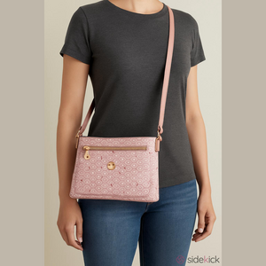 Gloria Vanderbilt Pink and Gold Crossbody Bag with Monogram Design